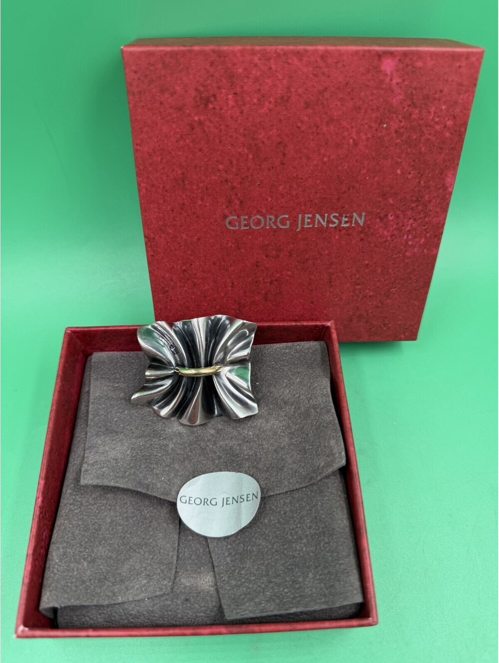 Vintage Georg Jensen 925 Silver/18K Yellow Gold Lene Munthe Bow Brooch #399